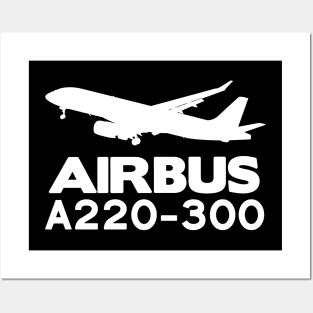 Airbus A220-300 Silhouette Print (White) Posters and Art